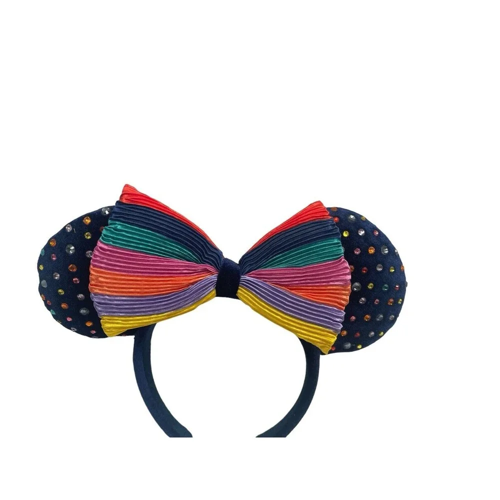 Disney Parks Minnie Mouse Rainbow Pride Jeweled Navy Ears Headband